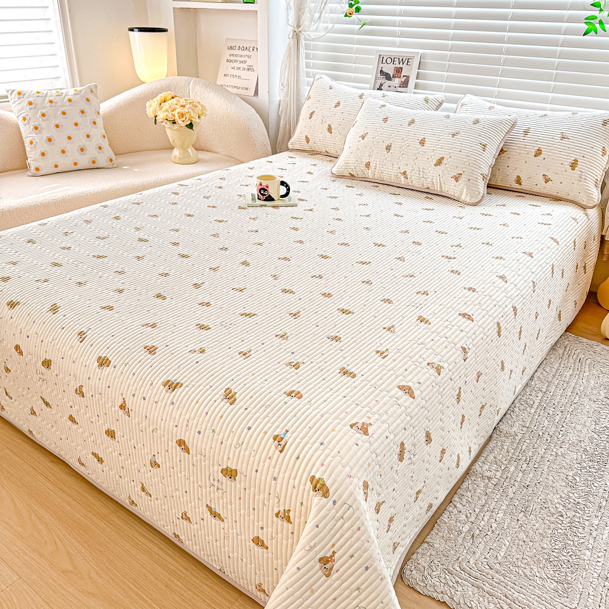 91家纺网 家纺一手货源 找家纺 （总）橘夏家纺 2025新款全棉双层纱床盖单件全棉夹棉学生床垫榻榻米不移位床盖三件套