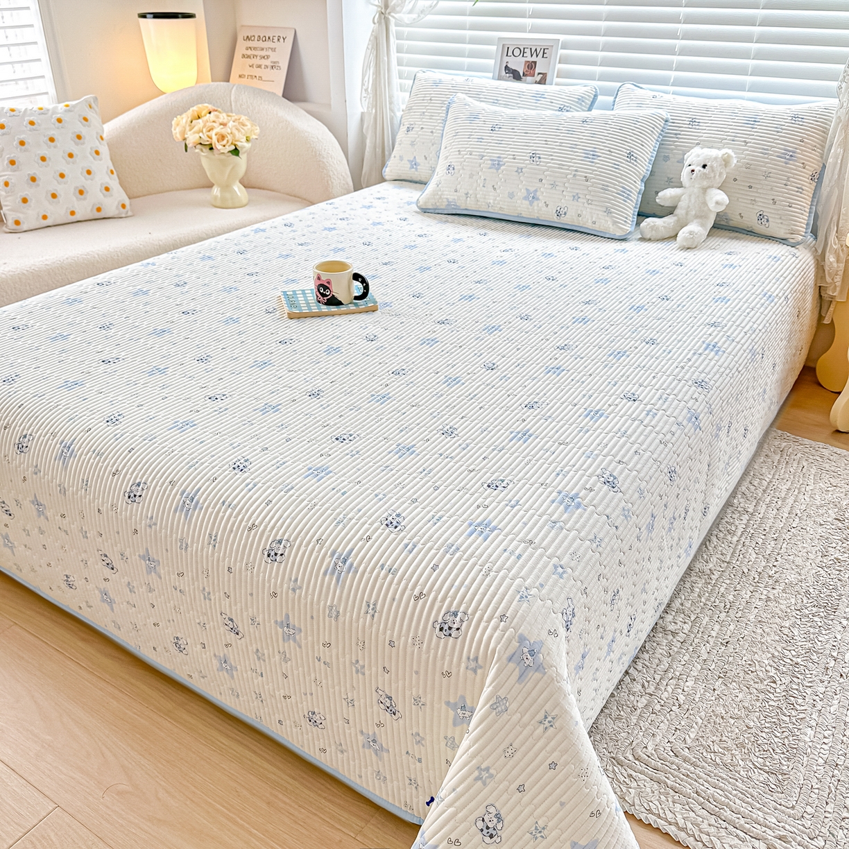 91家纺网 家纺一手货源 找家纺 （总）橘夏家纺 2025新款全棉双层纱床盖单件全棉夹棉学生床垫榻榻米不移位床盖三件套