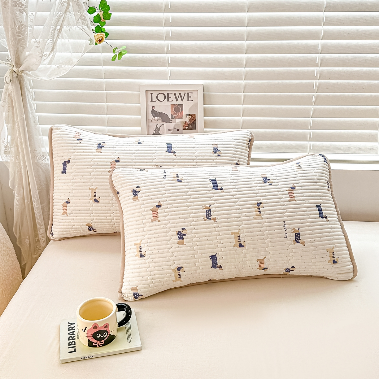 91家纺网 家纺一手货源 找家纺 橘夏家纺 2025新款全棉双层纱床盖单件全棉夹棉学生床垫榻榻米不移位床盖三件套 腊肠狗