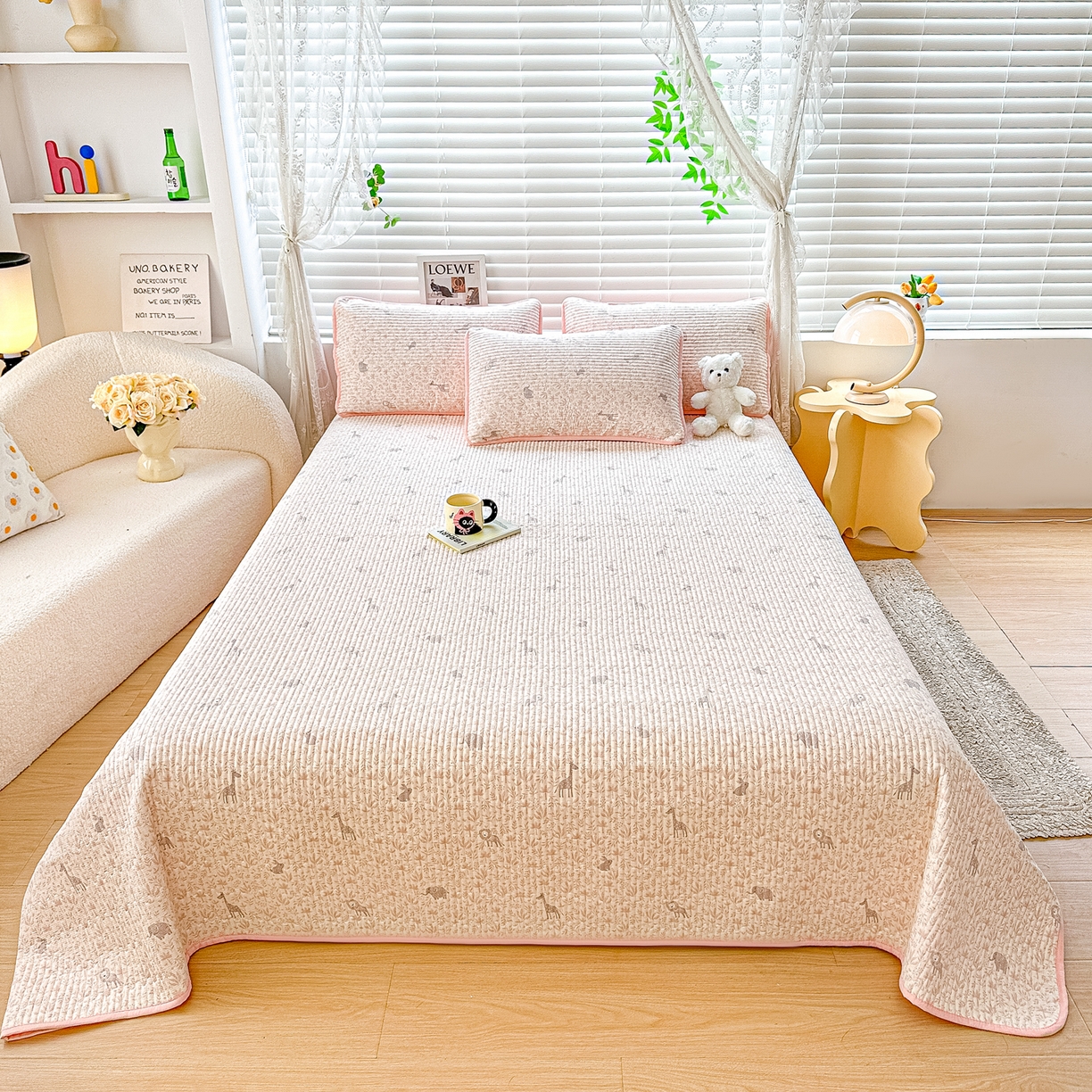 91家纺网 家纺一手货源 找家纺 橘夏家纺 2025新款全棉双层纱床盖单件全棉夹棉学生床垫榻榻米不移位床盖三件套 灵鹿粉