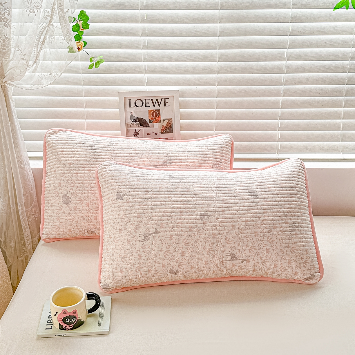 91家纺网 家纺一手货源 找家纺 橘夏家纺 2025新款全棉双层纱床盖单件全棉夹棉学生床垫榻榻米不移位床盖三件套 灵鹿粉