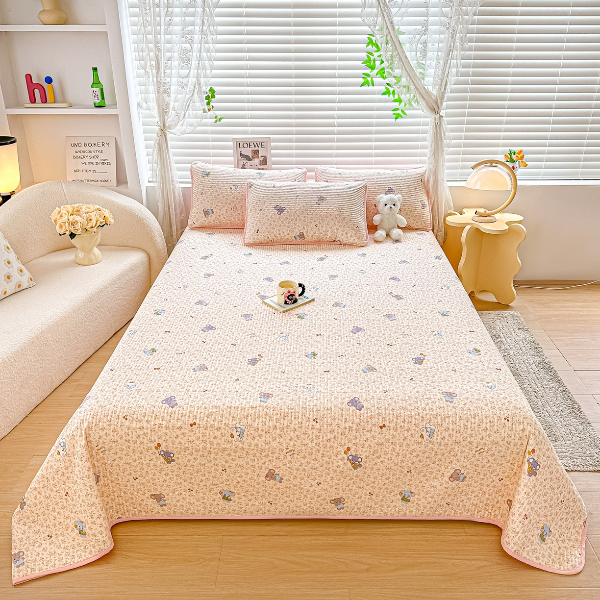 91家纺网 家纺一手货源 找家纺 橘夏家纺 2025新款全棉双层纱床盖单件全棉夹棉学生床垫榻榻米不移位床盖三件套 皮皮象