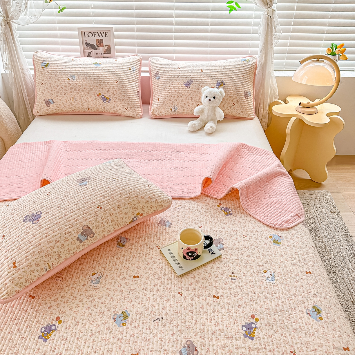 91家纺网 家纺一手货源 找家纺 橘夏家纺 2025新款全棉双层纱床盖单件全棉夹棉学生床垫榻榻米不移位床盖三件套 皮皮象