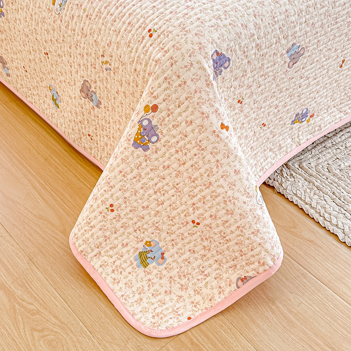 91家纺网 家纺一手货源 找家纺 橘夏家纺 2025新款全棉双层纱床盖单件全棉夹棉学生床垫榻榻米不移位床盖三件套 皮皮象