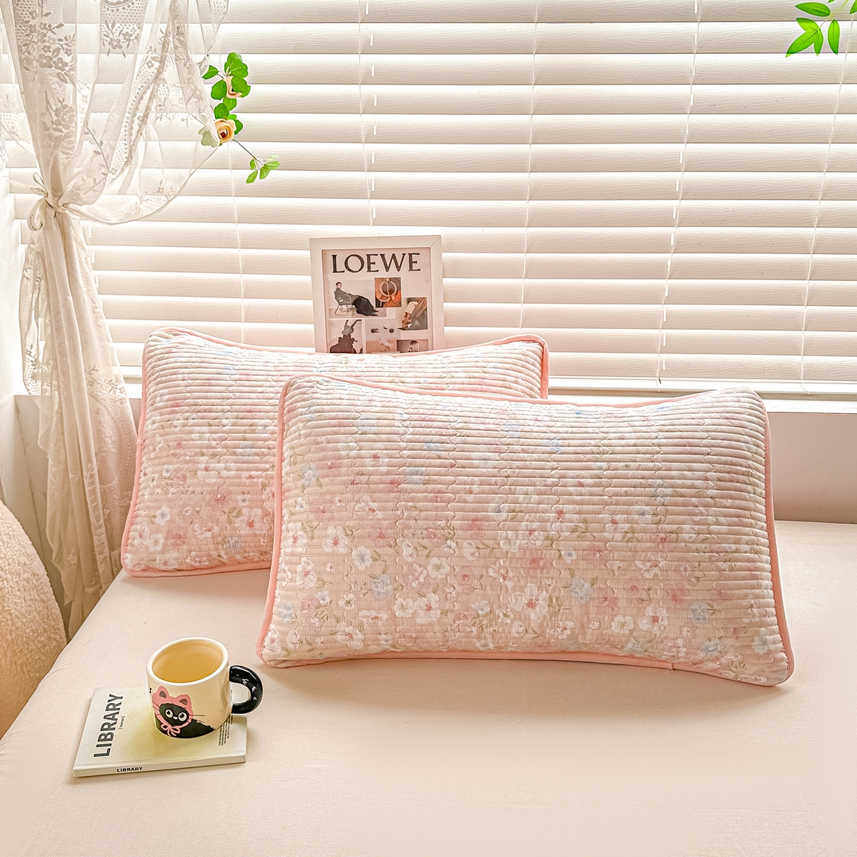 91家纺网 家纺一手货源 找家纺 橘夏家纺 2025新款全棉双层纱床盖单件全棉夹棉学生床垫榻榻米不移位床盖三件套 清桃粉