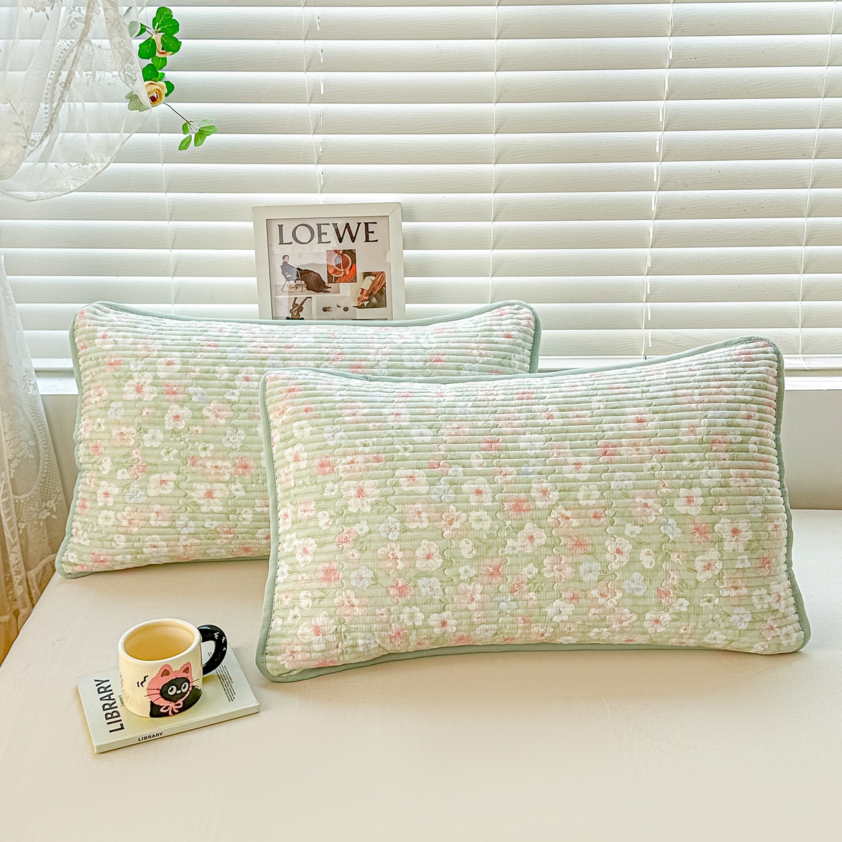 91家纺网 家纺一手货源 找家纺 橘夏家纺 2025新款全棉双层纱床盖单件全棉夹棉学生床垫榻榻米不移位床盖三件套 清桃绿