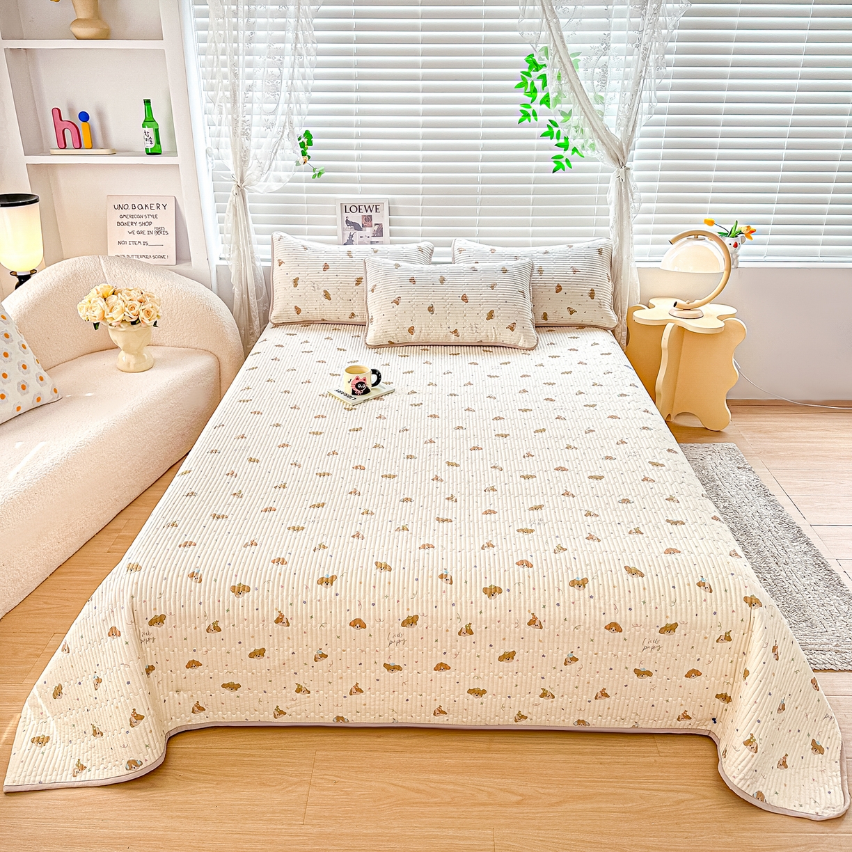 91家纺网 家纺一手货源 找家纺 橘夏家纺 2025新款全棉双层纱床盖单件全棉夹棉学生床垫榻榻米不移位床盖三件套 星仔