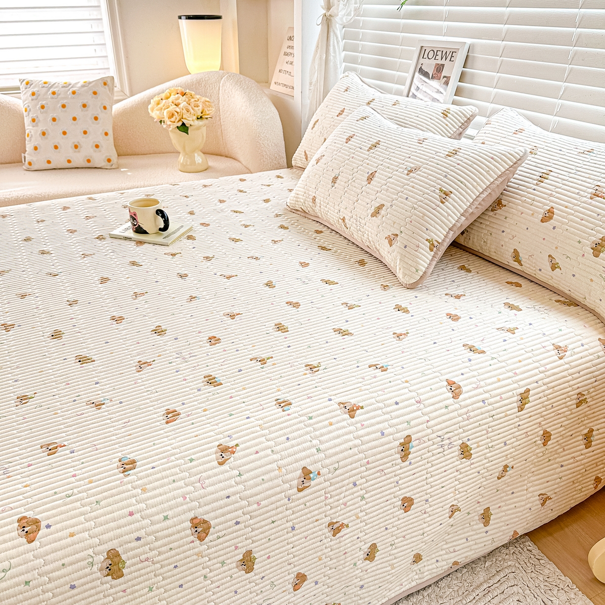 91家纺网 家纺一手货源 找家纺 橘夏家纺 2025新款全棉双层纱床盖单件全棉夹棉学生床垫榻榻米不移位床盖三件套 星仔