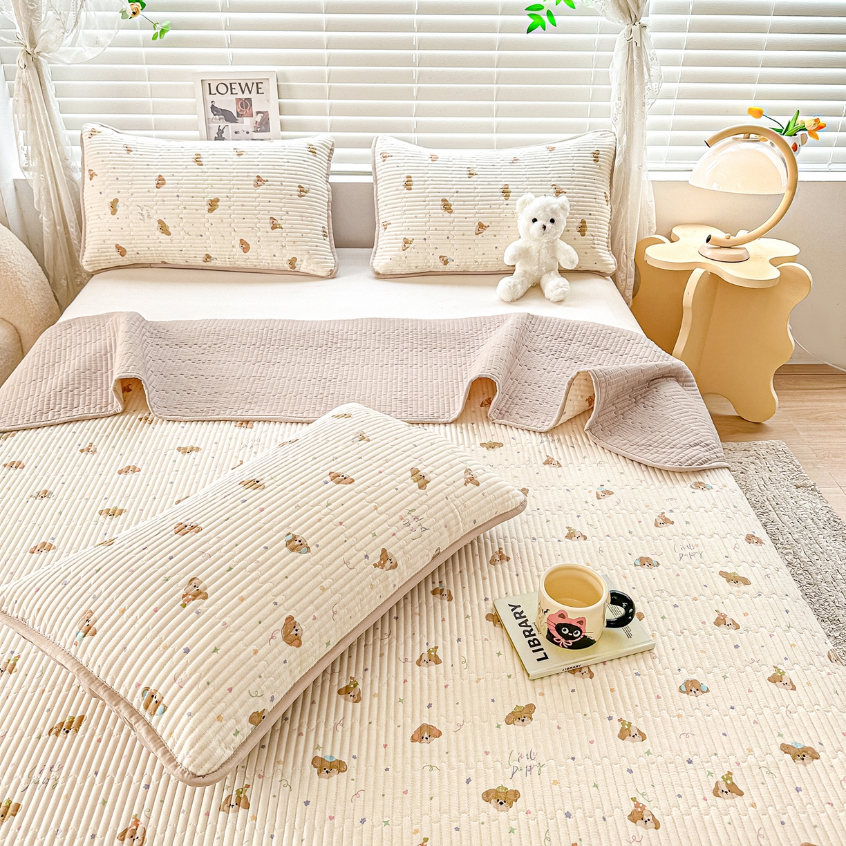 91家纺网 家纺一手货源 找家纺 橘夏家纺 2025新款全棉双层纱床盖单件全棉夹棉学生床垫榻榻米不移位床盖三件套 星仔