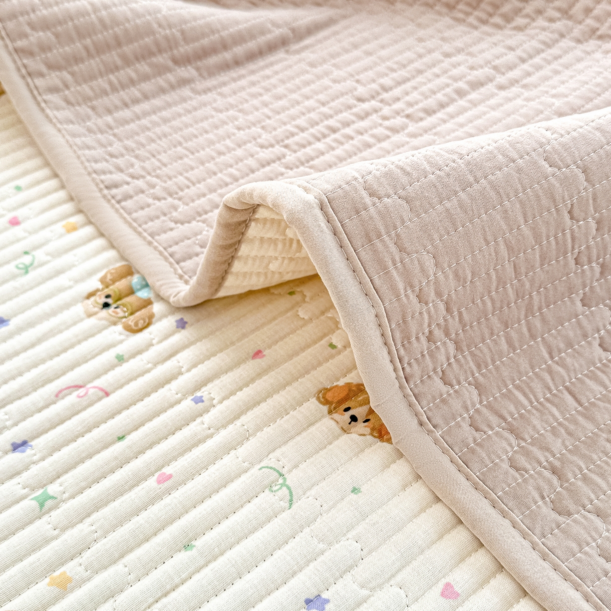 91家纺网 家纺一手货源 找家纺 橘夏家纺 2025新款全棉双层纱床盖单件全棉夹棉学生床垫榻榻米不移位床盖三件套 星仔