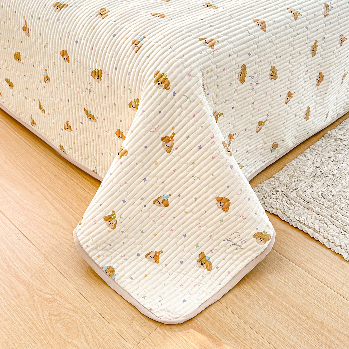 91家纺网 家纺一手货源 找家纺 橘夏家纺 2025新款全棉双层纱床盖单件全棉夹棉学生床垫榻榻米不移位床盖三件套 星仔