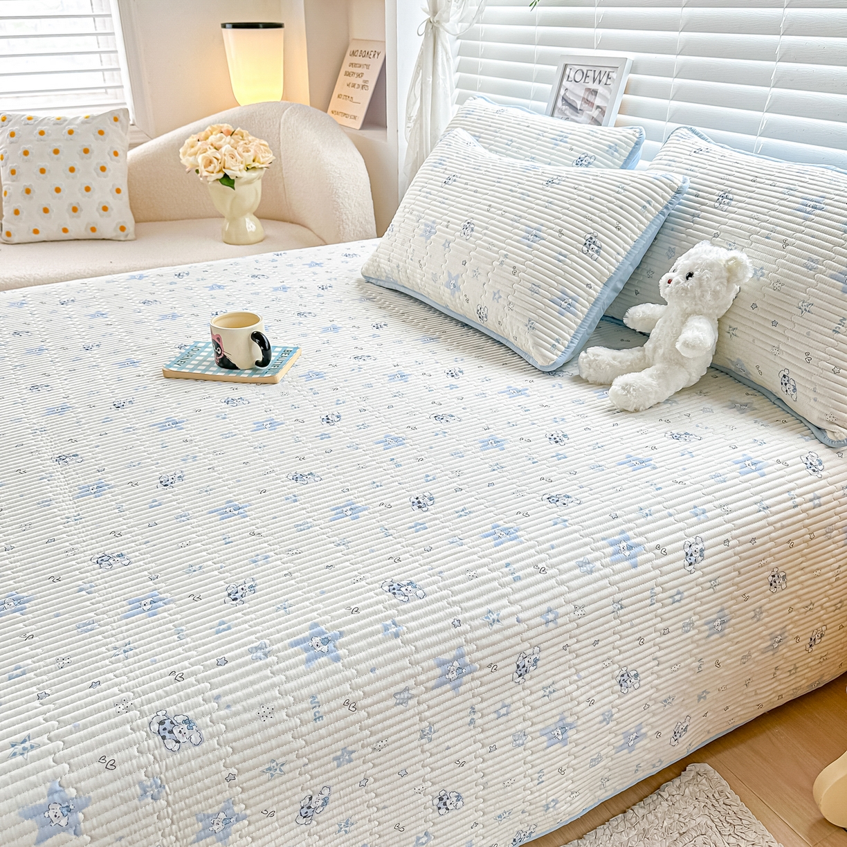 91家纺网 家纺一手货源 找家纺 橘夏家纺 2025新款全棉双层纱床盖单件全棉夹棉学生床垫榻榻米不移位床盖三件套 智多星