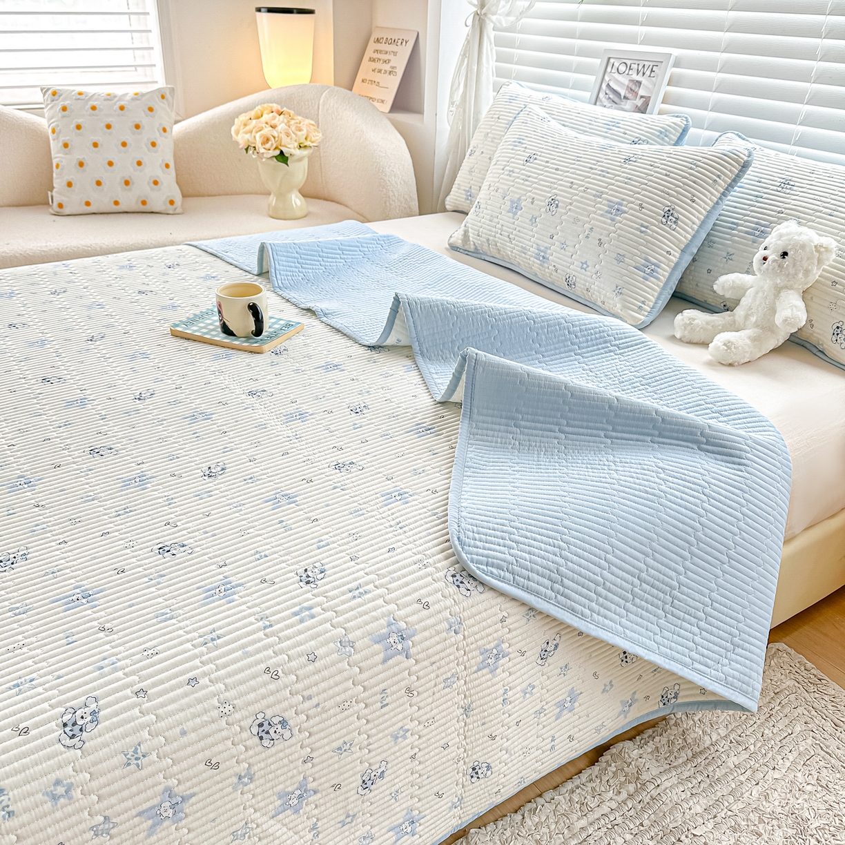 91家纺网 家纺一手货源 找家纺 橘夏家纺 2025新款全棉双层纱床盖单件全棉夹棉学生床垫榻榻米不移位床盖三件套 智多星