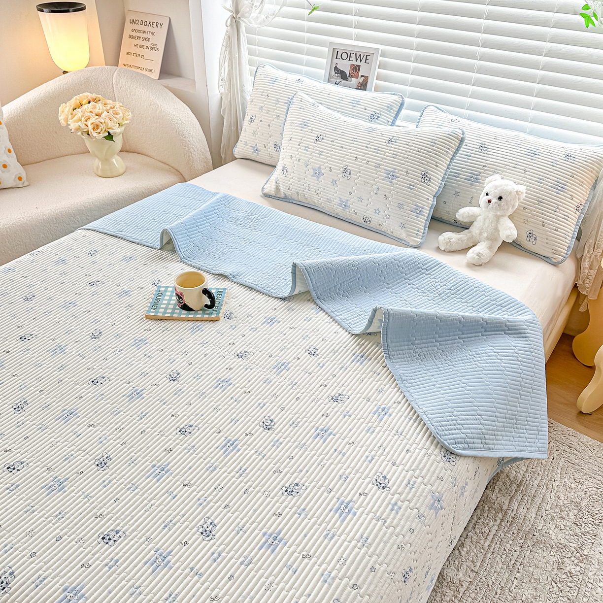 91家纺网 家纺一手货源 找家纺 橘夏家纺 2025新款全棉双层纱床盖单件全棉夹棉学生床垫榻榻米不移位床盖三件套 智多星