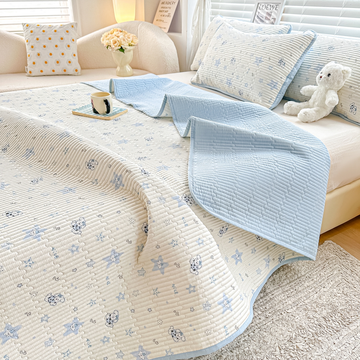 91家纺网 家纺一手货源 找家纺 橘夏家纺 2025新款全棉双层纱床盖单件全棉夹棉学生床垫榻榻米不移位床盖三件套 智多星