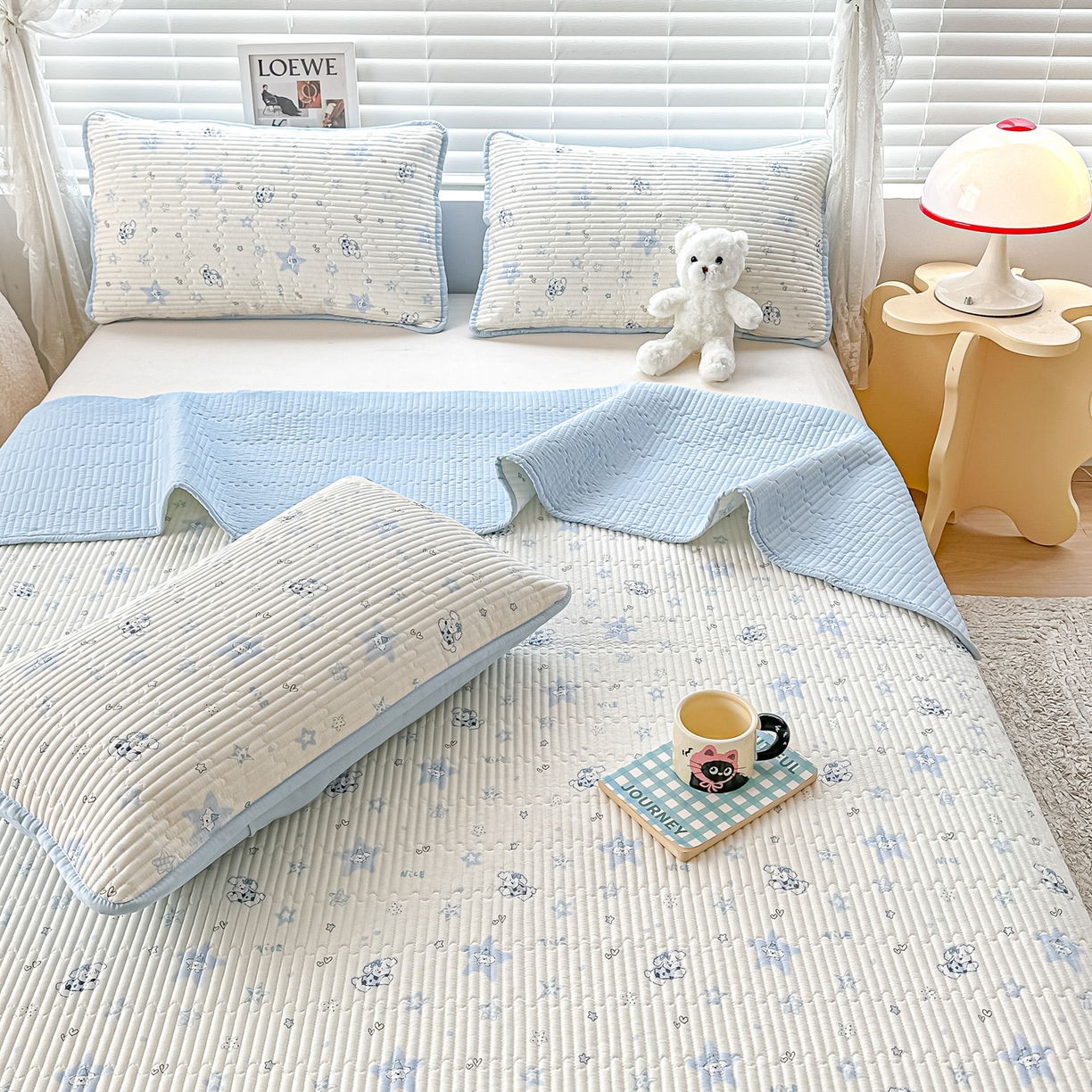 91家纺网 家纺一手货源 找家纺 橘夏家纺 2025新款全棉双层纱床盖单件全棉夹棉学生床垫榻榻米不移位床盖三件套 智多星