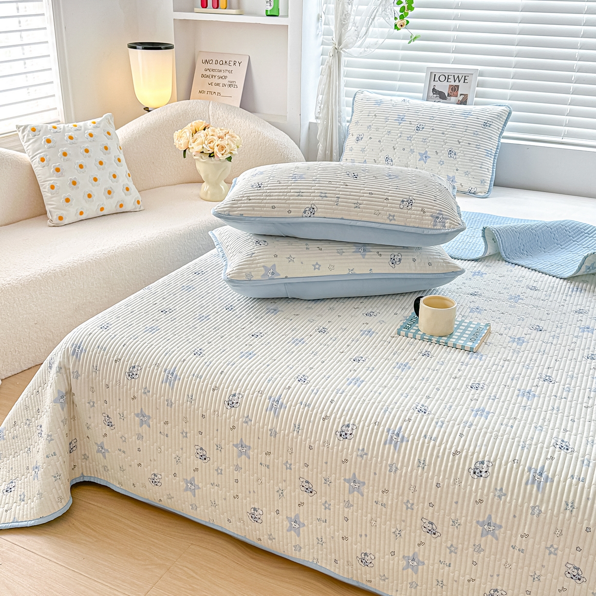 91家纺网 家纺一手货源 找家纺 橘夏家纺 2025新款全棉双层纱床盖单件全棉夹棉学生床垫榻榻米不移位床盖三件套 智多星