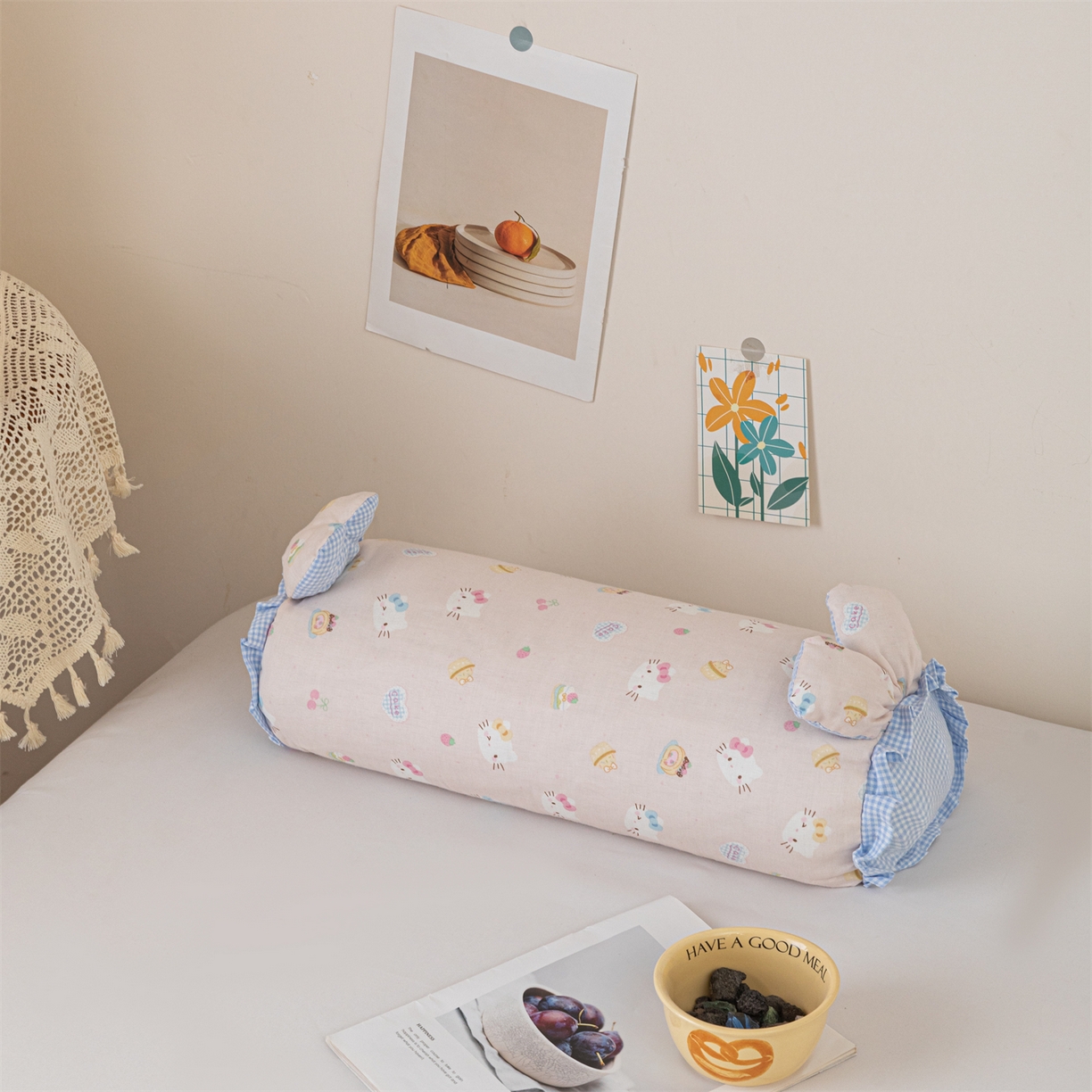 91家纺网 家纺一手货源 找家纺 卓昌枕芯 2025新款全棉双层纱兔耳枕糖果荞麦枕头枕芯 凯蒂猫兰格