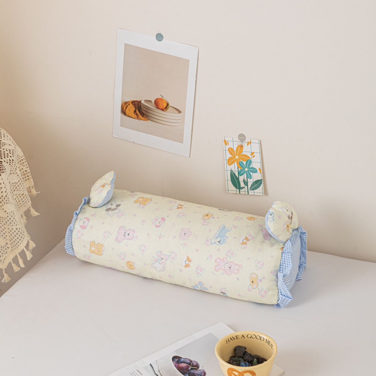 卓昌枕芯 2025新款全棉双层纱兔耳枕糖果荞麦枕头枕芯 小熊兰格