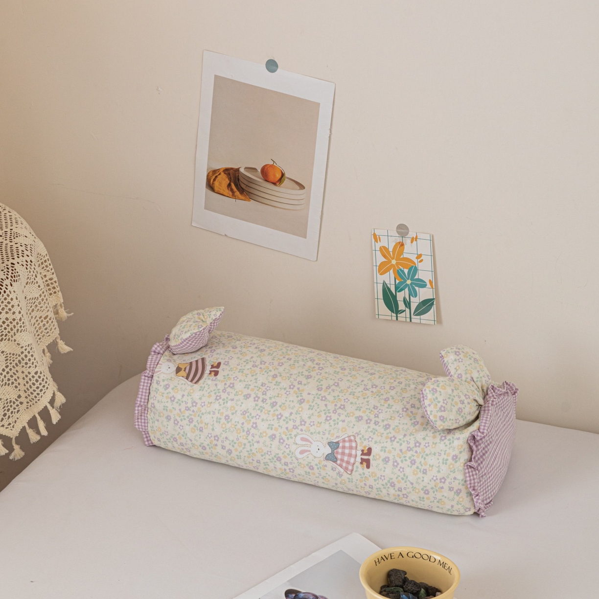 卓昌枕芯 2025新款全棉双层纱兔耳枕糖果荞麦枕头枕芯 繁花兔紫格