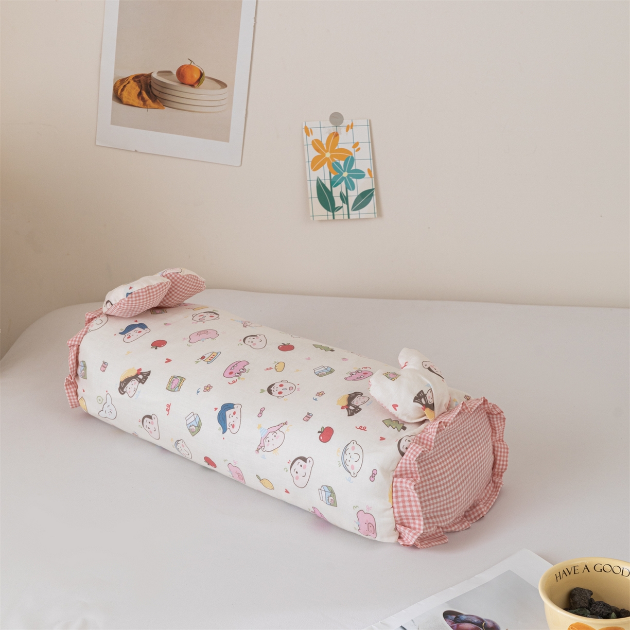 卓昌枕芯 2025新款全棉双层纱兔耳枕糖果荞麦枕头枕芯 蜡笔小新粉格