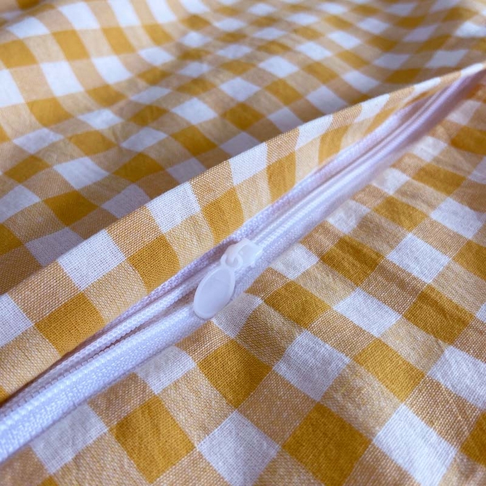 91家纺网 家纺一手货源 找家纺 卡奥家纺 2025新款A类纯棉色织枕套单枕套枕套单件 淡黄-小格
