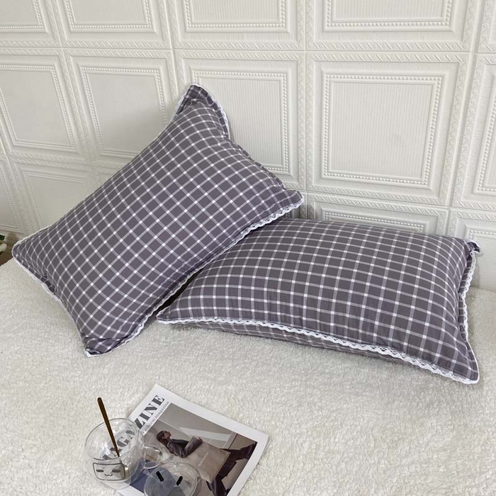 91家纺网 家纺一手货源 找家纺 卡奥家纺 2025新款A类纯棉色织枕套单枕套枕套单件 海棠-灰