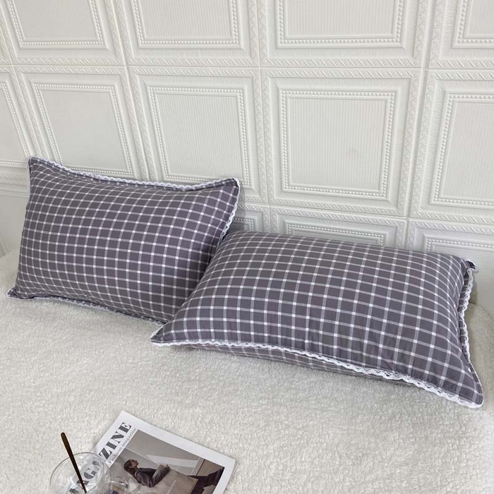 91家纺网 家纺一手货源 找家纺 卡奥家纺 2025新款A类纯棉色织枕套单枕套枕套单件 海棠-灰