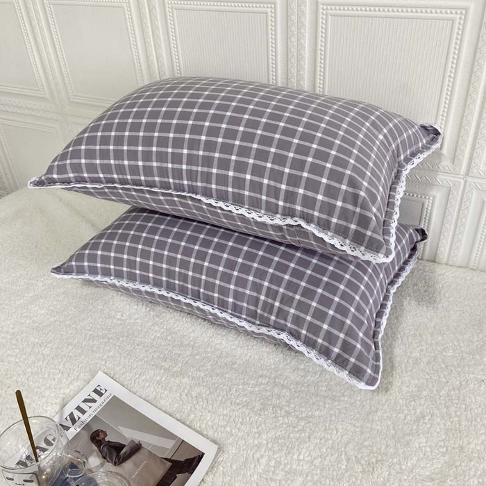 91家纺网 家纺一手货源 找家纺 卡奥家纺 2025新款A类纯棉色织枕套单枕套枕套单件 海棠-灰