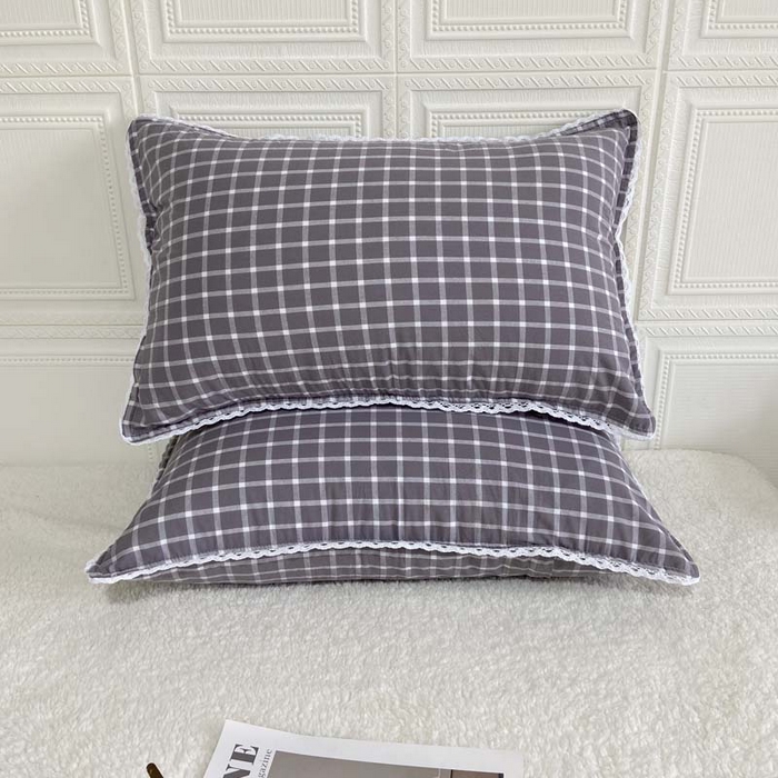 91家纺网 家纺一手货源 找家纺 卡奥家纺 2025新款A类纯棉色织枕套单枕套枕套单件 海棠-灰