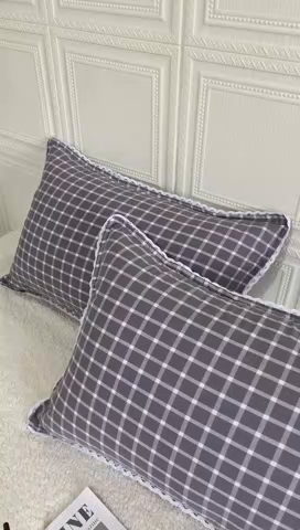 91家纺网 家纺一手货源 找家纺 卡奥家纺 2025新款A类纯棉色织枕套单枕套枕套单件 海棠-灰