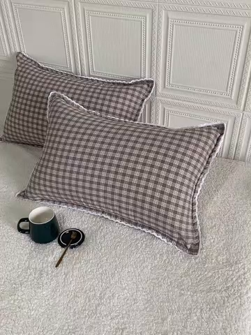 91家纺网 家纺一手货源 找家纺 卡奥家纺 2025新款A类纯棉色织枕套单枕套枕套单件 海盐-灰