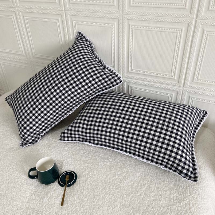 91家纺网 家纺一手货源 找家纺 卡奥家纺 2025新款A类纯棉色织枕套单枕套枕套单件 经典黑白格