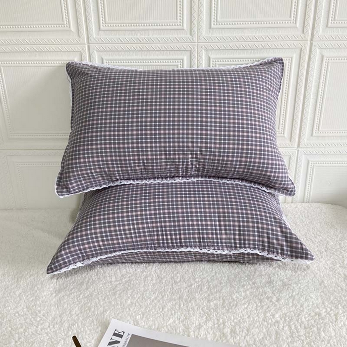 91家纺网 家纺一手货源 找家纺 卡奥家纺 2025新款A类纯棉色织枕套单枕套枕套单件 琉璃-灰小格