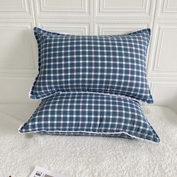 91家纺网 家纺一手货源 找家纺 卡奥家纺 2025新款A类纯棉色织枕套单枕套枕套单件 琉璃-兰大格