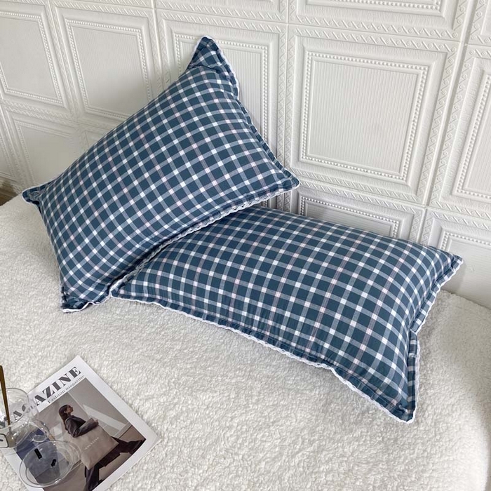 91家纺网 家纺一手货源 找家纺 卡奥家纺 2025新款A类纯棉色织枕套单枕套枕套单件 琉璃-兰大格