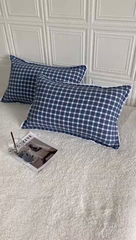 91家纺网 家纺一手货源 找家纺 卡奥家纺 2025新款A类纯棉色织枕套单枕套枕套单件 琉璃-兰大格