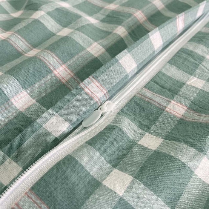 91家纺网 家纺一手货源 找家纺 卡奥家纺 2025新款A类纯棉色织枕套单枕套枕套单件 琉璃-绿大格