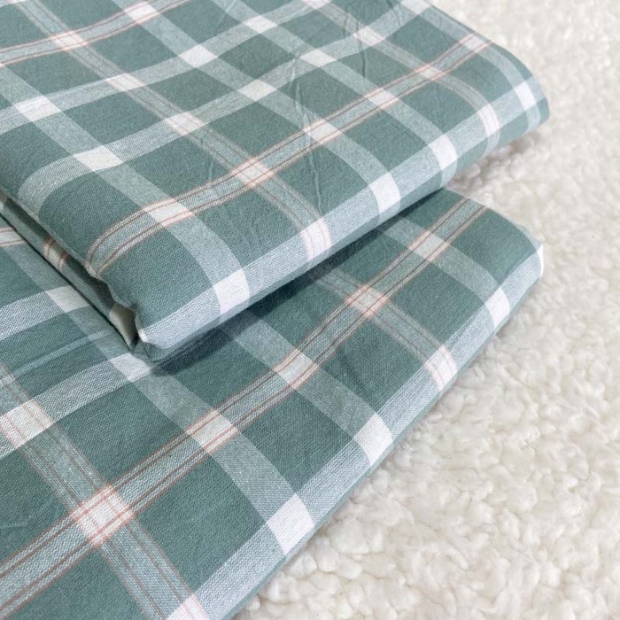 91家纺网 家纺一手货源 找家纺 卡奥家纺 2025新款A类纯棉色织枕套单枕套枕套单件 琉璃-绿大格