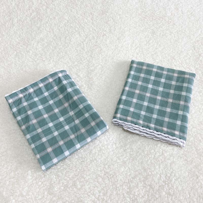 91家纺网 家纺一手货源 找家纺 卡奥家纺 2025新款A类纯棉色织枕套单枕套枕套单件 琉璃-绿大格