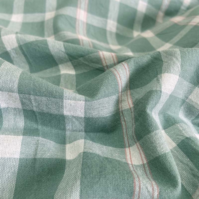 91家纺网 家纺一手货源 找家纺 卡奥家纺 2025新款A类纯棉色织枕套单枕套枕套单件 琉璃-绿大格