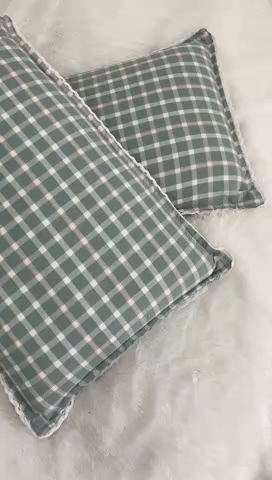 91家纺网 家纺一手货源 找家纺 卡奥家纺 2025新款A类纯棉色织枕套单枕套枕套单件 琉璃-绿大格