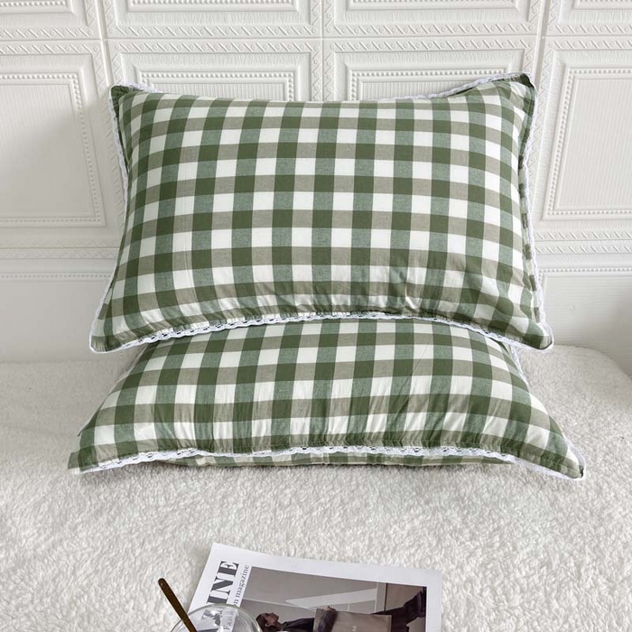 91家纺网 家纺一手货源 找家纺 卡奥家纺 2025新款A类纯棉色织枕套单枕套枕套单件 绿色-格
