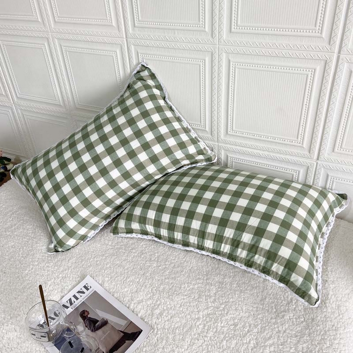 91家纺网 家纺一手货源 找家纺 卡奥家纺 2025新款A类纯棉色织枕套单枕套枕套单件 绿色-格