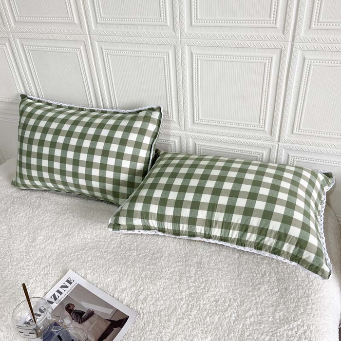 91家纺网 家纺一手货源 找家纺 卡奥家纺 2025新款A类纯棉色织枕套单枕套枕套单件 绿色-格