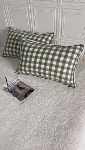 91家纺网 家纺一手货源 找家纺 卡奥家纺 2025新款A类纯棉色织枕套单枕套枕套单件 绿色-格