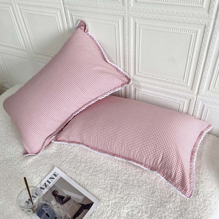 91家纺网 家纺一手货源 找家纺 卡奥家纺 2025新款A类纯棉色织枕套单枕套枕套单件 罗意威-粉