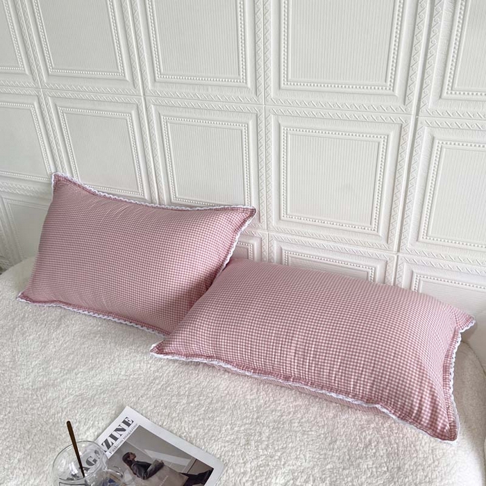 91家纺网 家纺一手货源 找家纺 卡奥家纺 2025新款A类纯棉色织枕套单枕套枕套单件 罗意威-粉