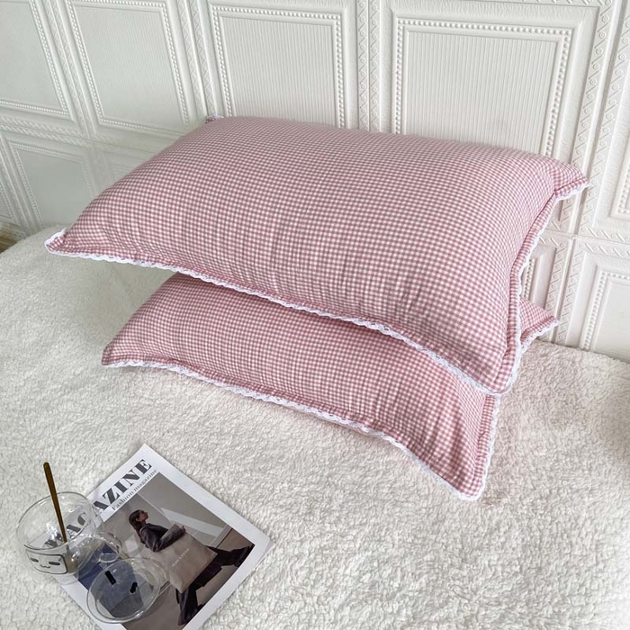 91家纺网 家纺一手货源 找家纺 卡奥家纺 2025新款A类纯棉色织枕套单枕套枕套单件 罗意威-粉