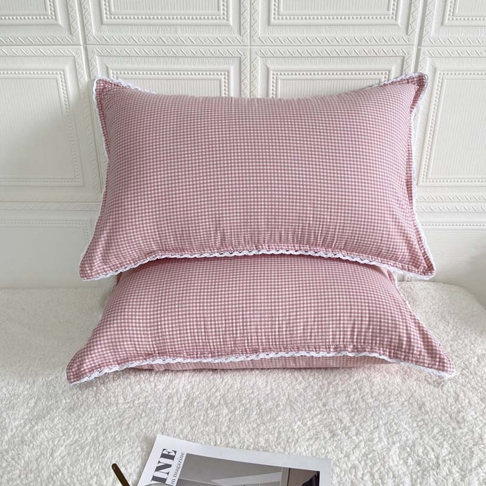 91家纺网 家纺一手货源 找家纺 卡奥家纺 2025新款A类纯棉色织枕套单枕套枕套单件 罗意威-粉